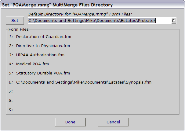 Form files setting dialog